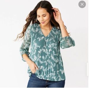 Nine West Sage Green Pleated Top Shirt L XL